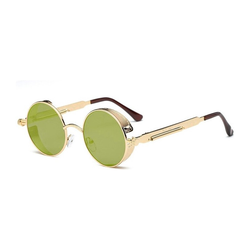 Lifestyle Retro okrúhle slnečné okuliare Steampunk Zelené zrkadlovky 65223378