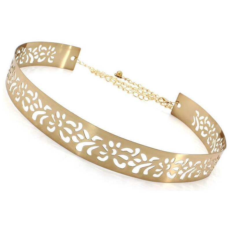 Lifestyle Dámsky celokovový opasok Flat Flowers Zlatý 65223655