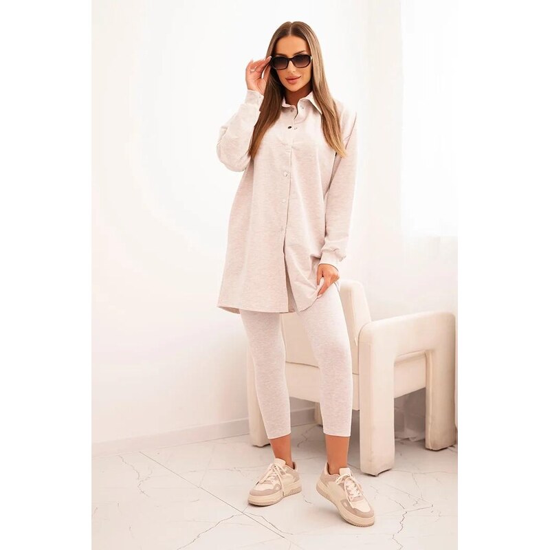 MladaModa 3-dielny set mikina + top + legíny model 9452 béžový melanž 46952241