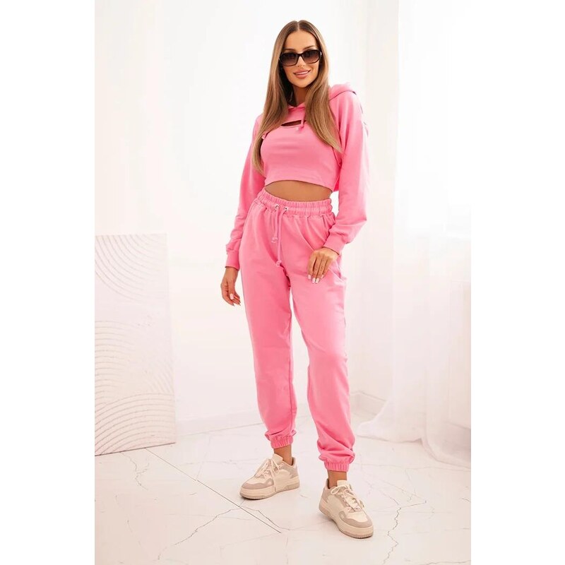 MladaModa 3-dielna tepláková súprava model 9343 jasná ružová 58163768