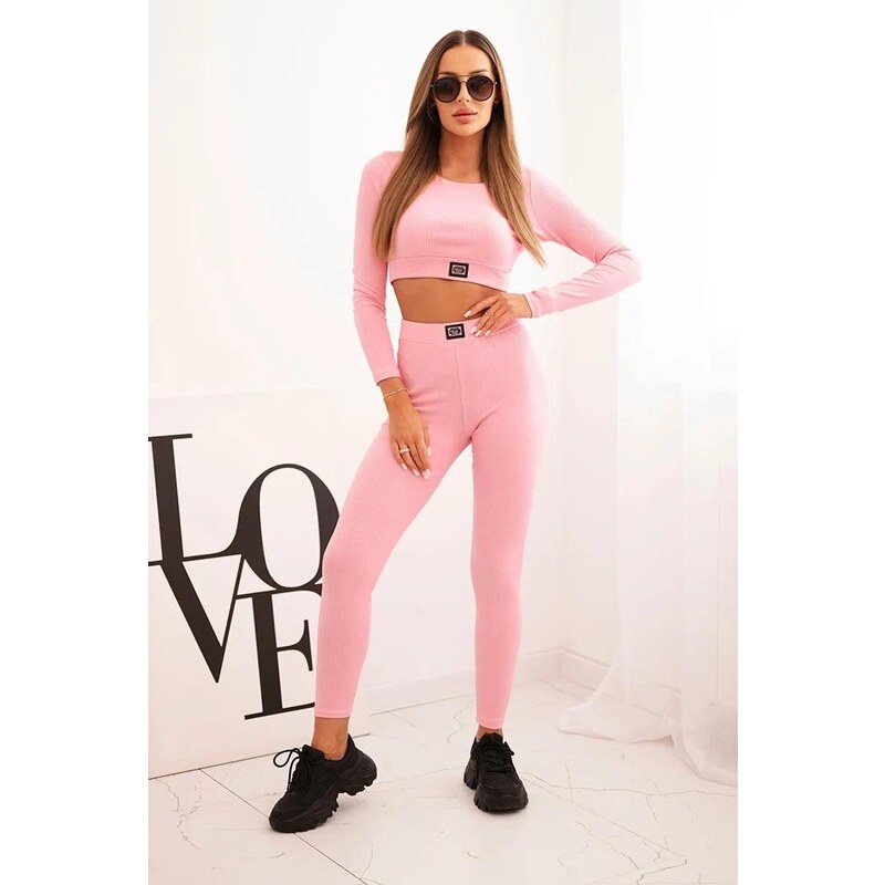 MladaModa Crop-topová tepláková súprava model 9353 jasná ružová 31837868