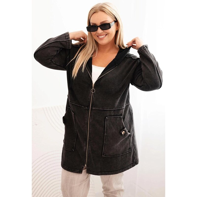 MladaModa Oversize mikina na zips, s kapucňou a vreckami model 4151 65626650