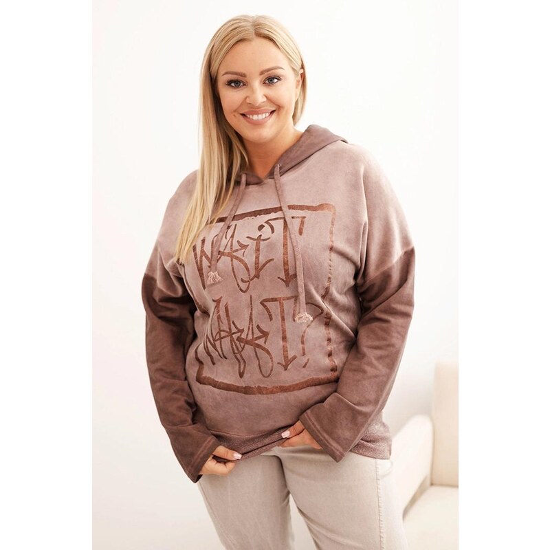 MladaModa Oversize mikina s kapucňou a potlačou model 4145 hnedá 65626715