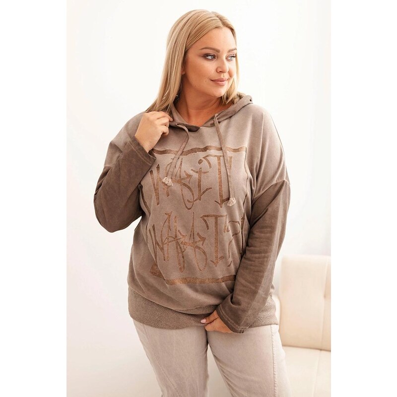 MladaModa Oversize mikina s kapucňou a potlačou model 4145 farba fango 65626714