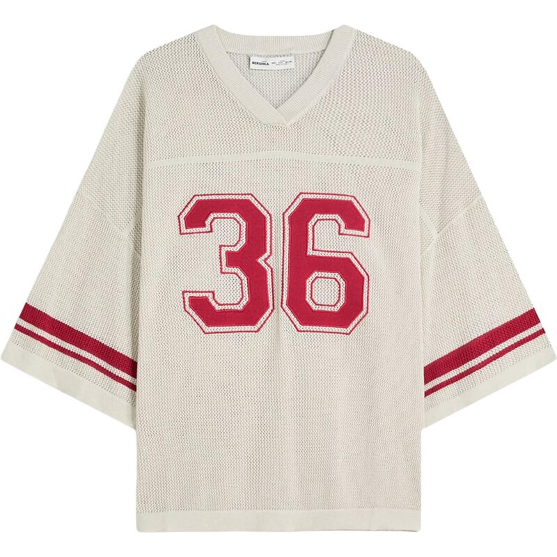 Bershka Tričko červená / biela 65891316