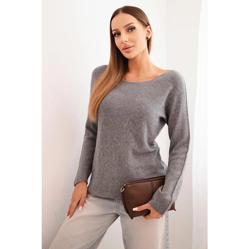 MladaModa Viskózový sveter s lodičkovým výstrihom model IT89 tmavošedý 65292047