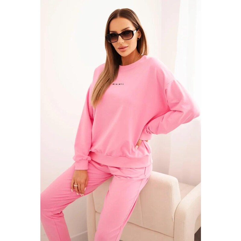 MladaModa Bavlnená tepláková súprava s nápisom Minimal jasná ružová 65293536