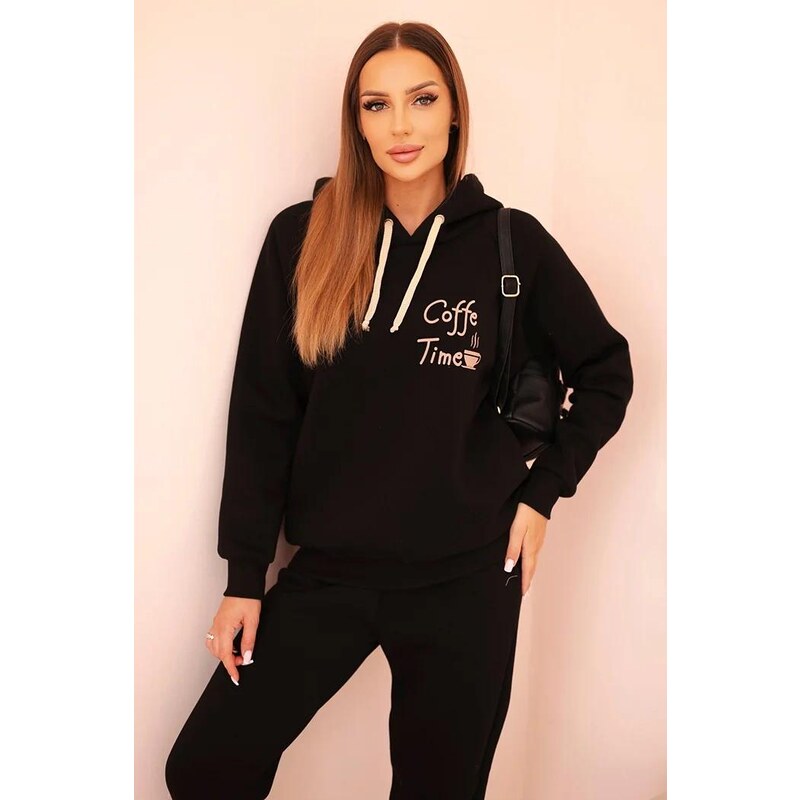 MladaModa Zateplená bavlnená tepláková súprava Coffe Time s kapucňou 65293554