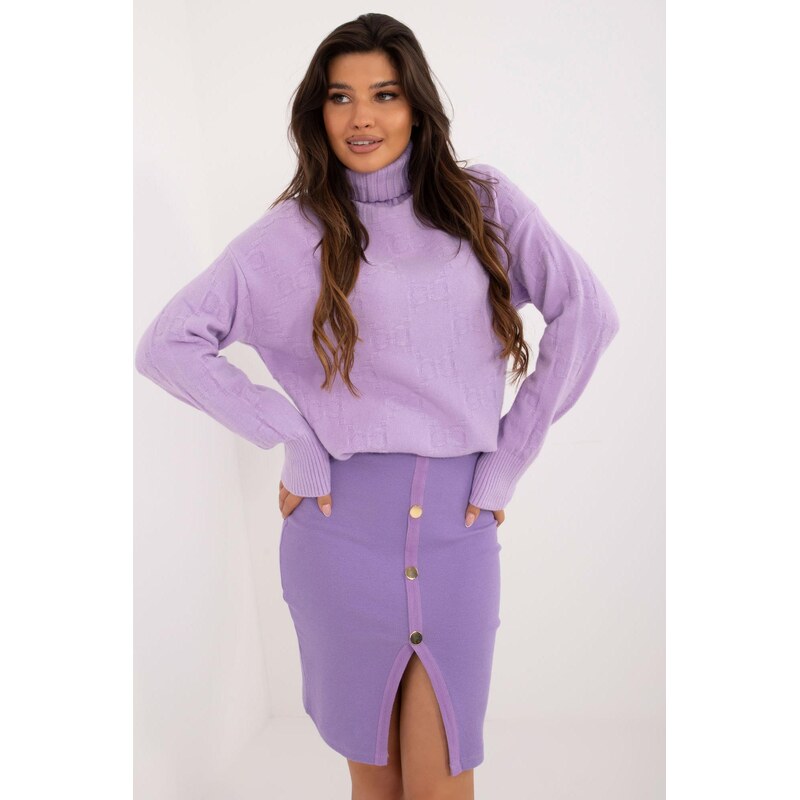 MladaModa Rolákový sveter so vzorom model 42135 farba lila 65626608