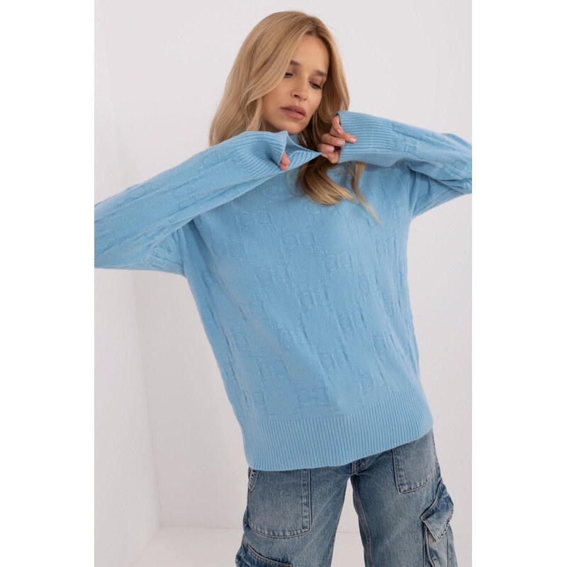 MladaModa Rolákový sveter so vzorom model 42135 svetlomodrý 65626604