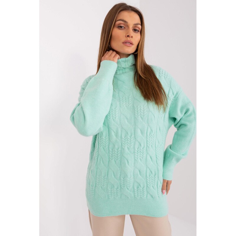 MladaModa Rolákový sveter s vrkočovým vzorom model 40197 tmavý 65626618