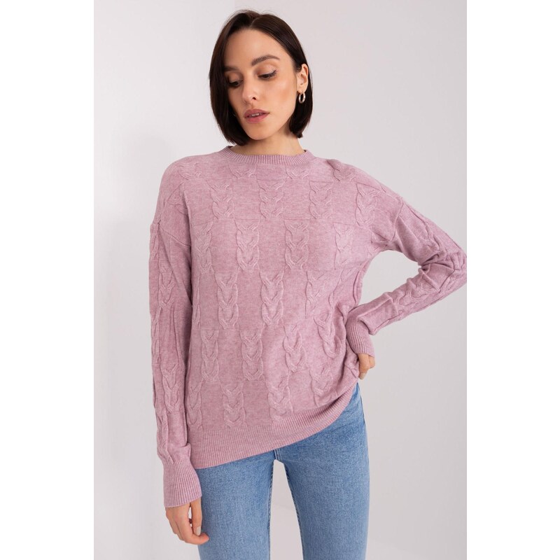 MladaModa Klasický sveter so vzorom vpredu model 34010 farba lila 65292105
