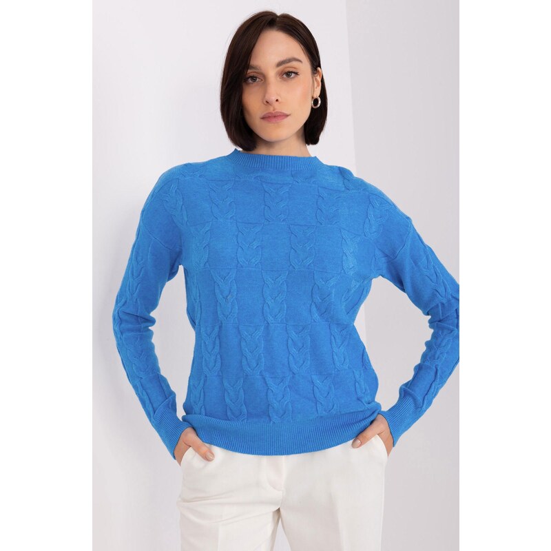 MladaModa Klasický sveter so vzorom vpredu model 34010 farba džínsová 65292120