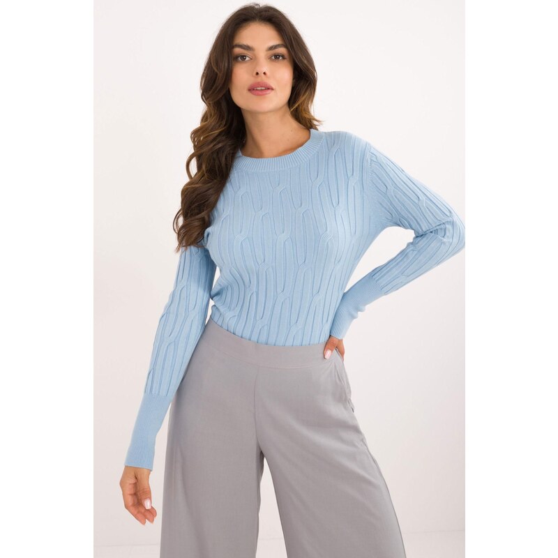 MladaModa Klasický sveter so vzorom model 38200 svetlomodrý 65292155