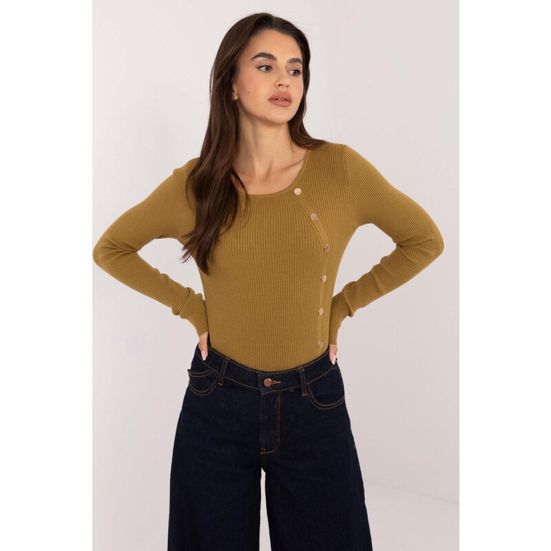 MladaModa Vrúbkovaný sveter s ozdobnými gombíkmi model 32262 farba 65292193