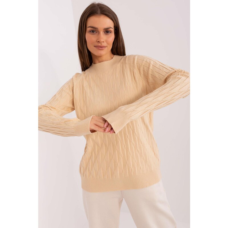 MladaModa Klasický sveter so vzorom model 32637 svetlý béžový 65292207