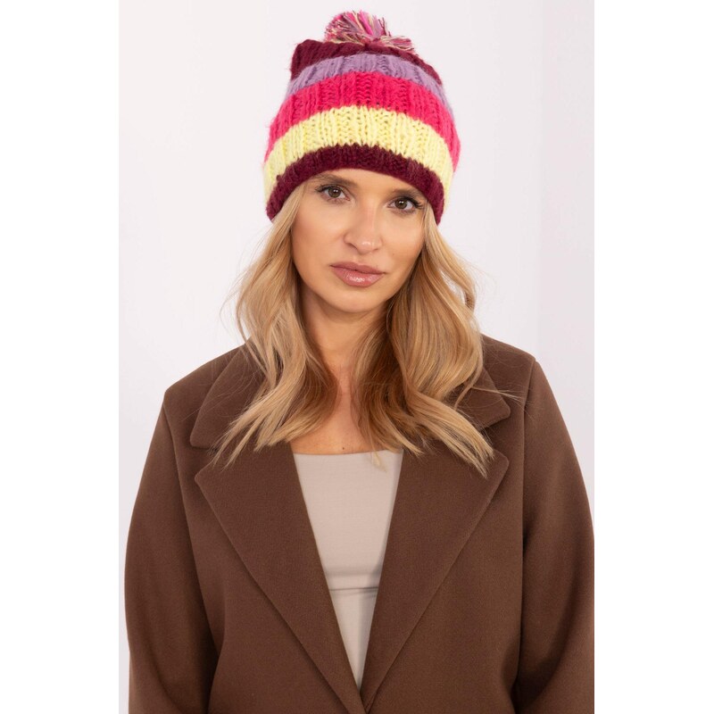 MladaModa Viacfarebná dámska čiapka s brmbolcom model 2416 bordová 65386052