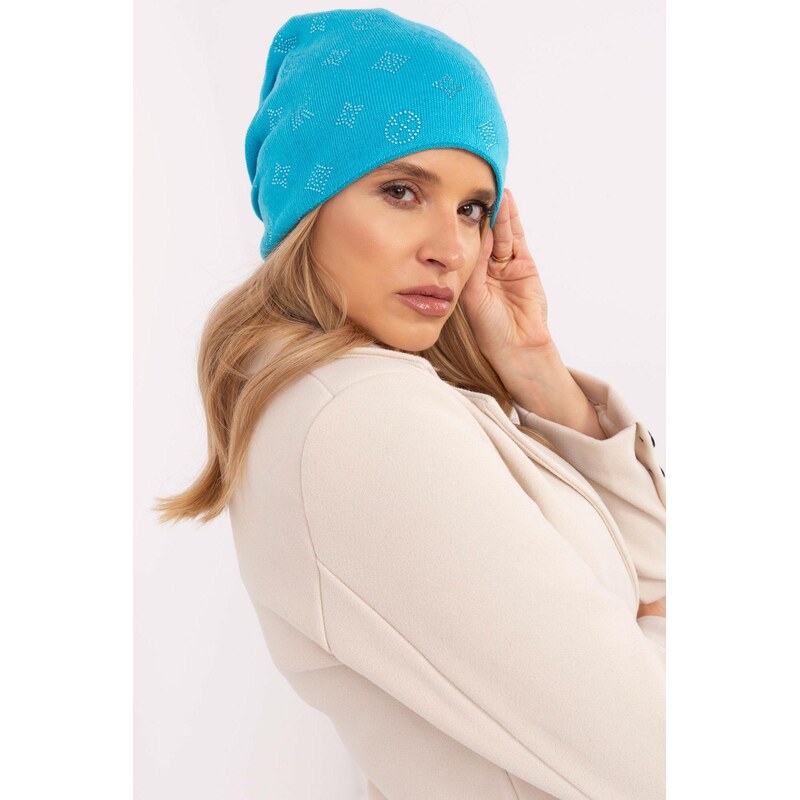 MladaModa Dámska čiapka so zirkónmi model 32585 tyrkysová 65626708