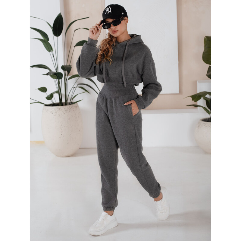 BASIC Tmavosivá teplákovka SERINE s crop mikinou AY0646 32323206