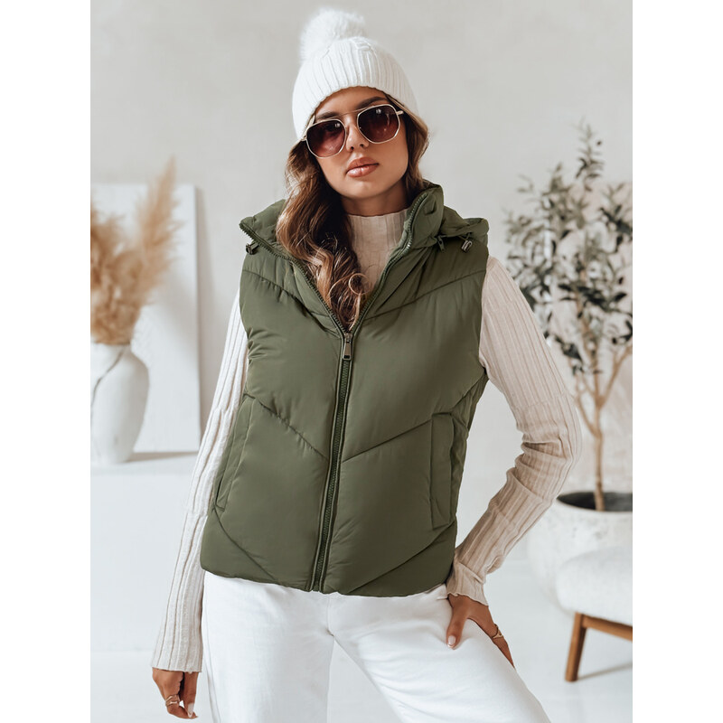 BASIC Kaki dámska prešívaná vesta LIKEHUGS s kapucňou TY4977 65286126