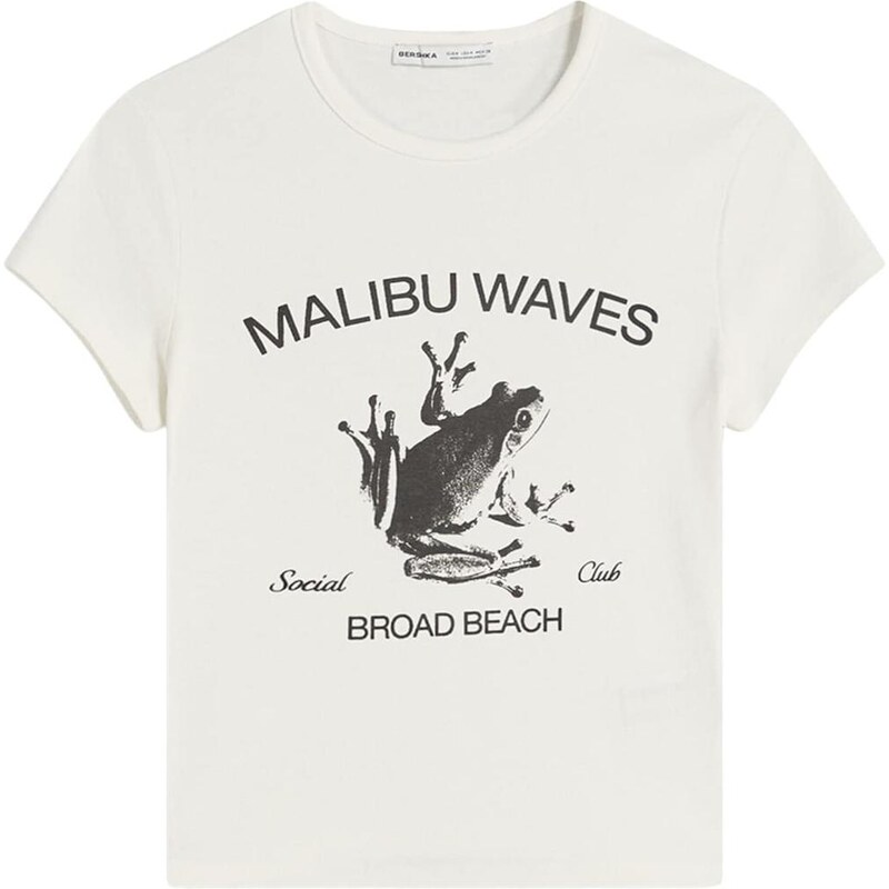 Bershka Tričko čierna / biela ako vlna 65663215