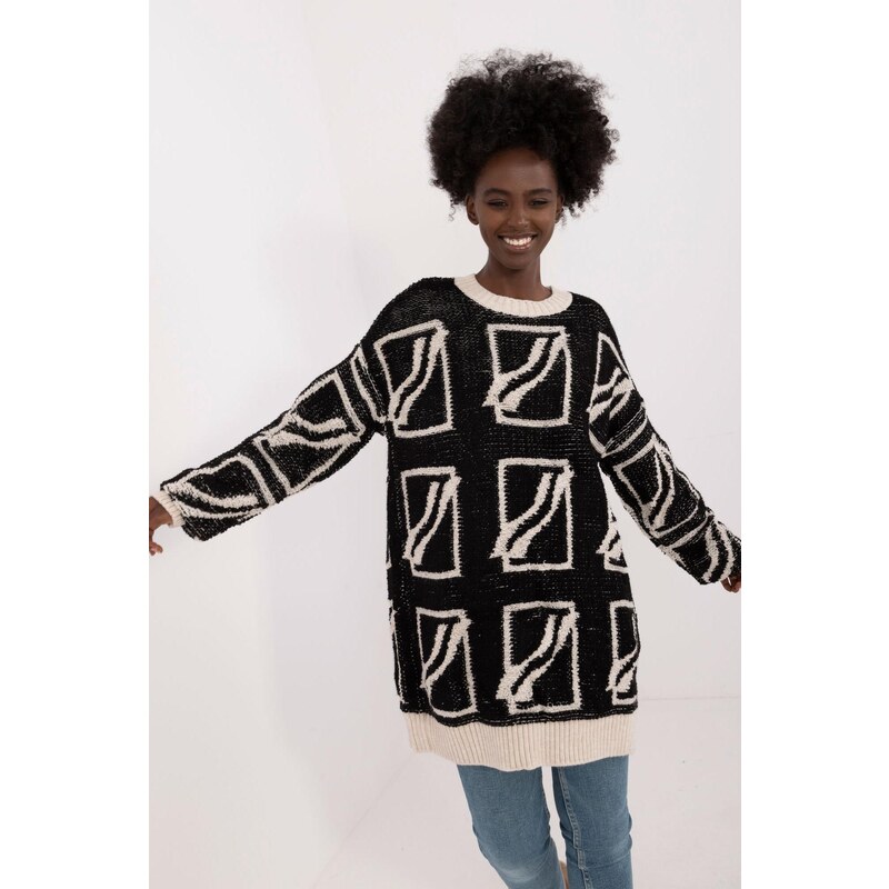MladaModa Oversize sveter so vzorom model 27702 čierny 65291900
