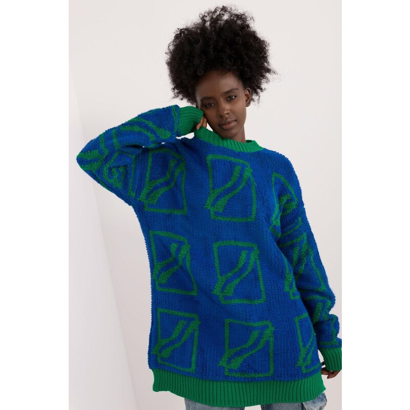 MladaModa Oversize sveter so vzorom model 27702 farba kráľovská modrá 65291902