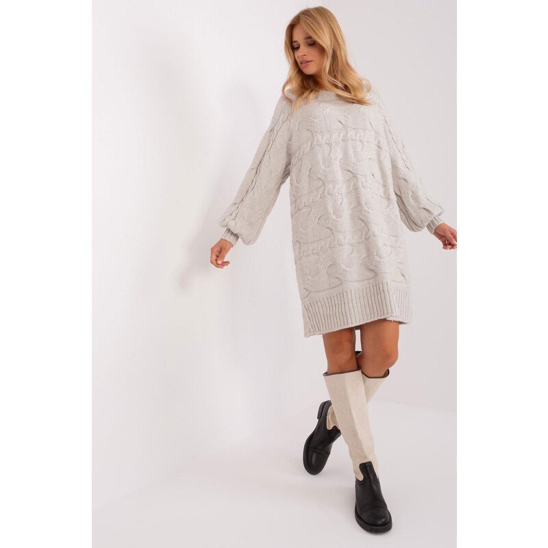 MladaModa Oversize sveter s vrkočovým vzorom model 36776 svetlý béžový 65291925