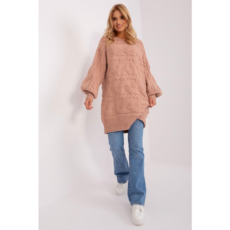 MladaModa Oversize sveter s vrkočovým vzorom model 36776 staroružový 65291927