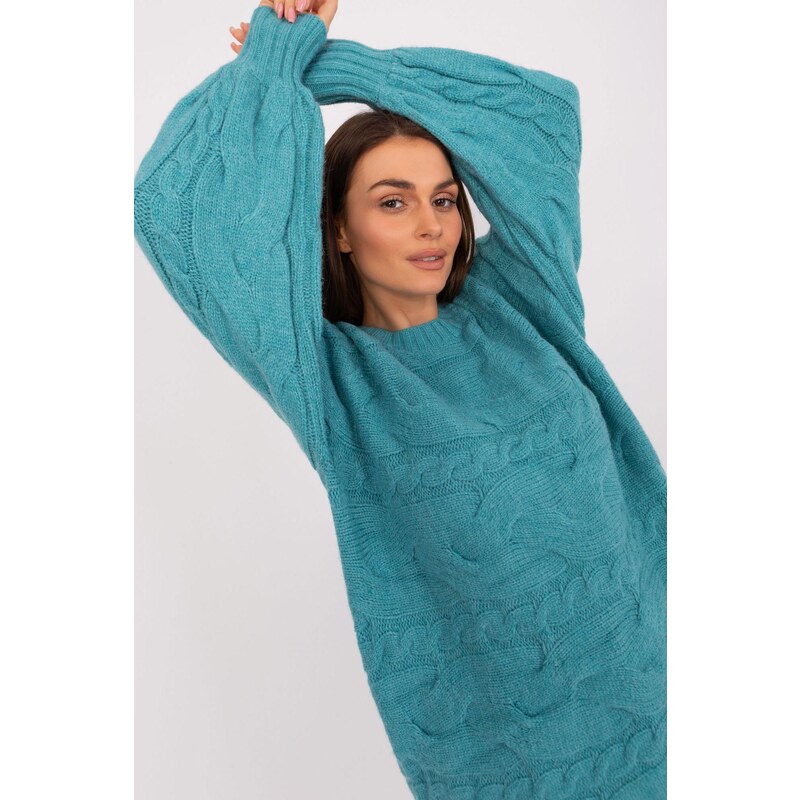 MladaModa Oversize sveter s vrkočovým vzorom model 36776 tyrkysový 65291928