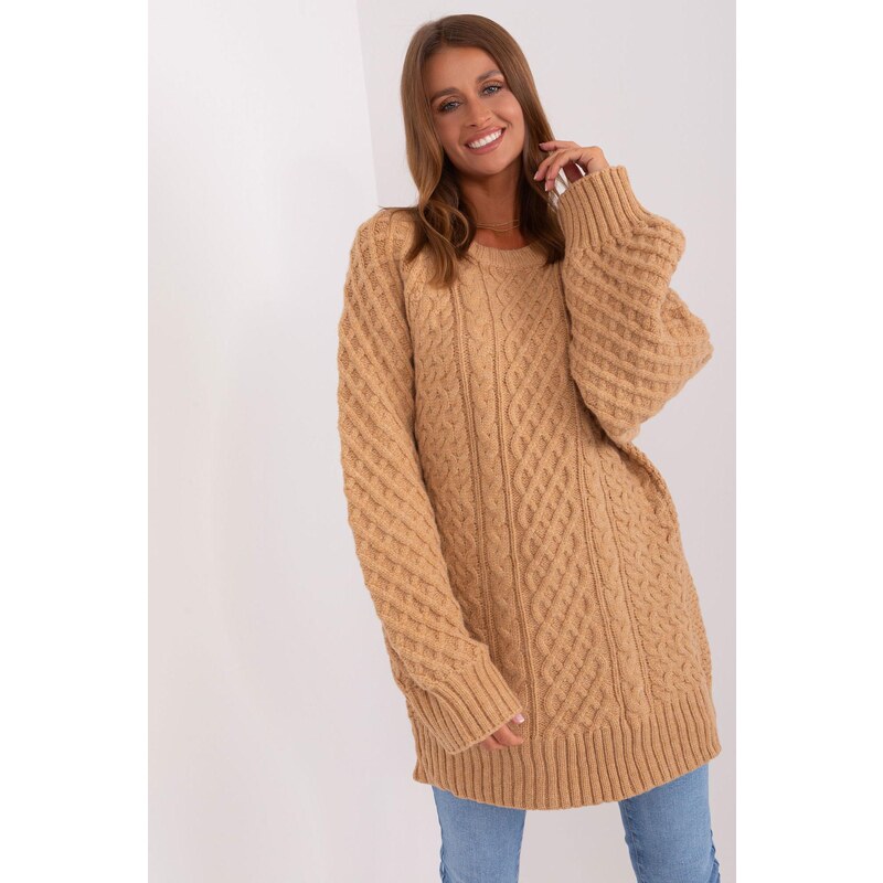 MladaModa Oversize sveter s vrkočovým vzorom model 67264 farba camel 65291934