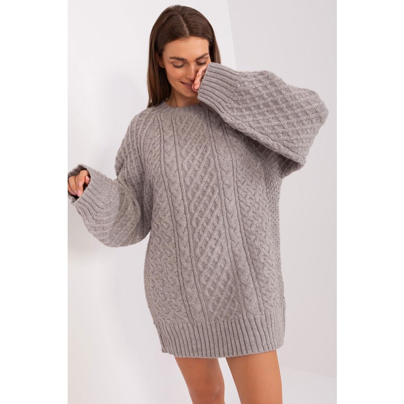 MladaModa Oversize sveter s vrkočovým vzorom model 67264 šedý 65291941