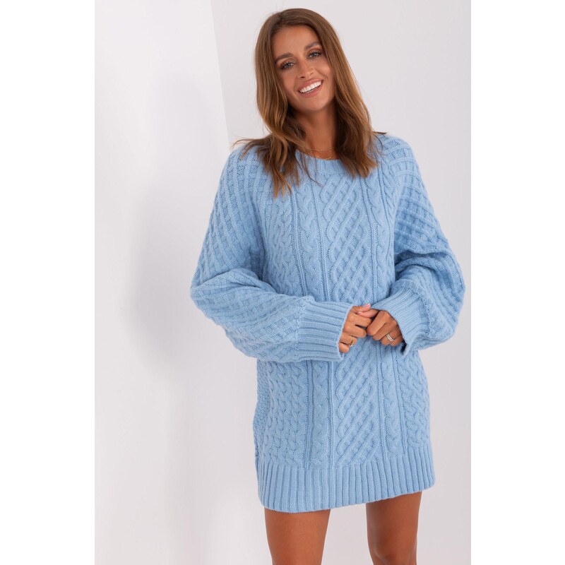 MladaModa Oversize sveter s vrkočovým vzorom model 67264 svetlomodrý 65291937