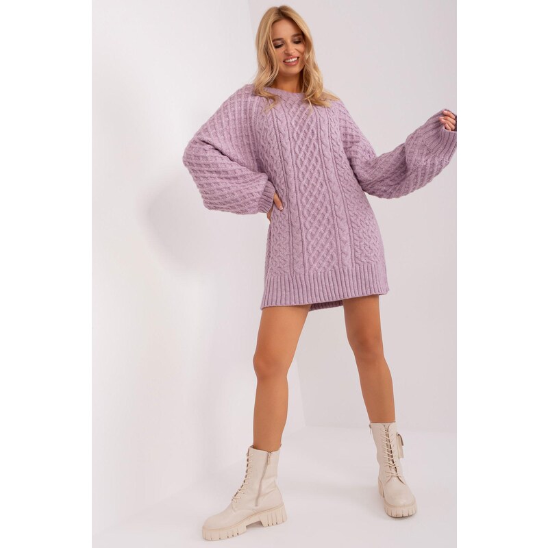 MladaModa Oversize sveter s vrkočovým vzorom model 67264 farba lila 65291942