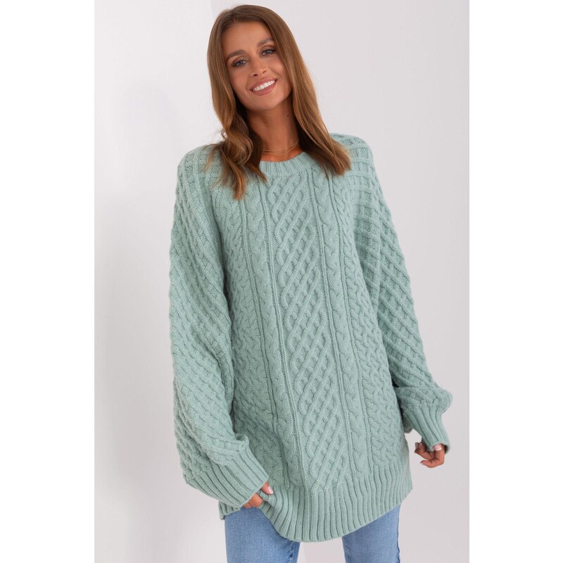 MladaModa Oversize sveter s vrkočovým vzorom model 67264 mentolový 65291943