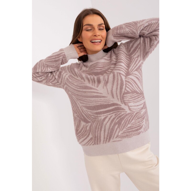 MladaModa Vzorovaný sveter s krátkym vlasom model 35796 farba lila 65291985
