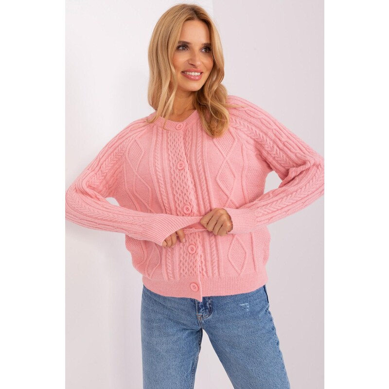 MladaModa Sveter so zapínaním na gombíky model 46299 pudrovo ružový 65292022