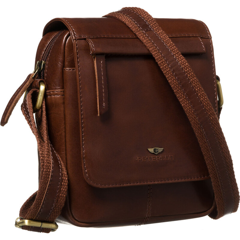 Hnedá pánska kožená crossbody taška s klopou + puzdro na kľúče – 66976144