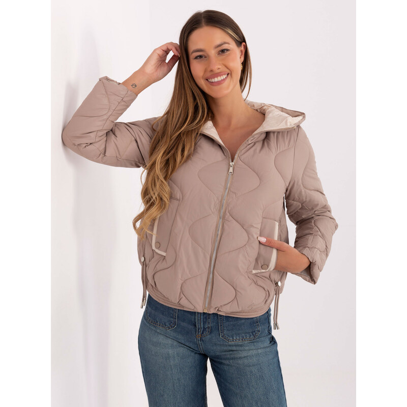 BASIC Béžová dámska prešívaná prechodná bunda s kapucňou MBM-KR-2211 65292336