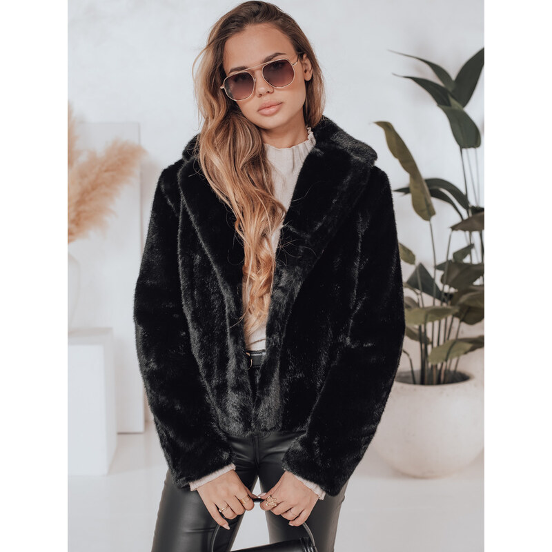 BASIC Čierny dámsky kožúšok s klasickým golierom GLAMFLUFFY TY4985 65292347