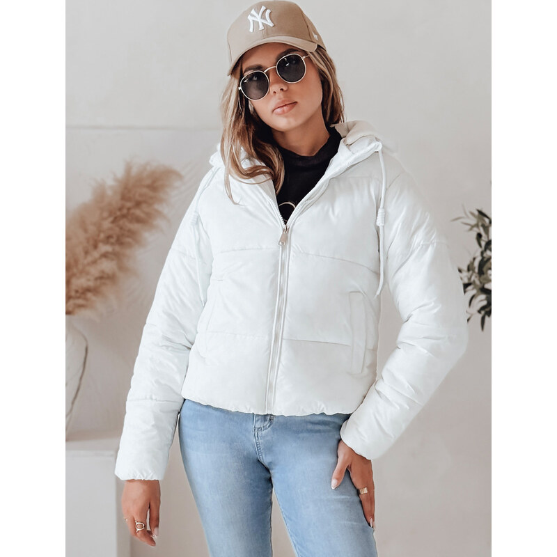 BASIC Biela dámska krátka prešívaná bunda s kapucňou GLAMVO TY4952 65292343
