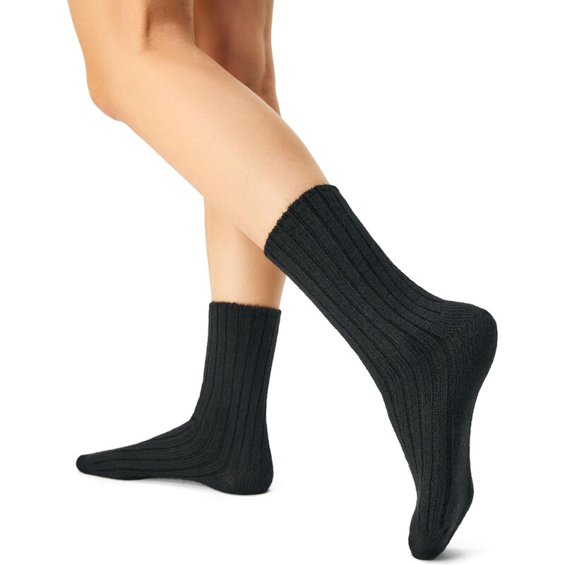 Vlnka Ovčie ponožky Merino so zdravotným lemom čierna 47377073