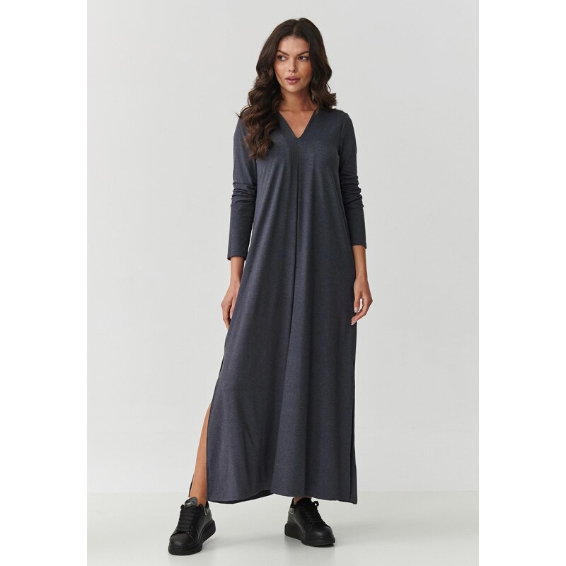 Makadamia Viskózové maxi šaty s rozparkami | antracit M895 65298891