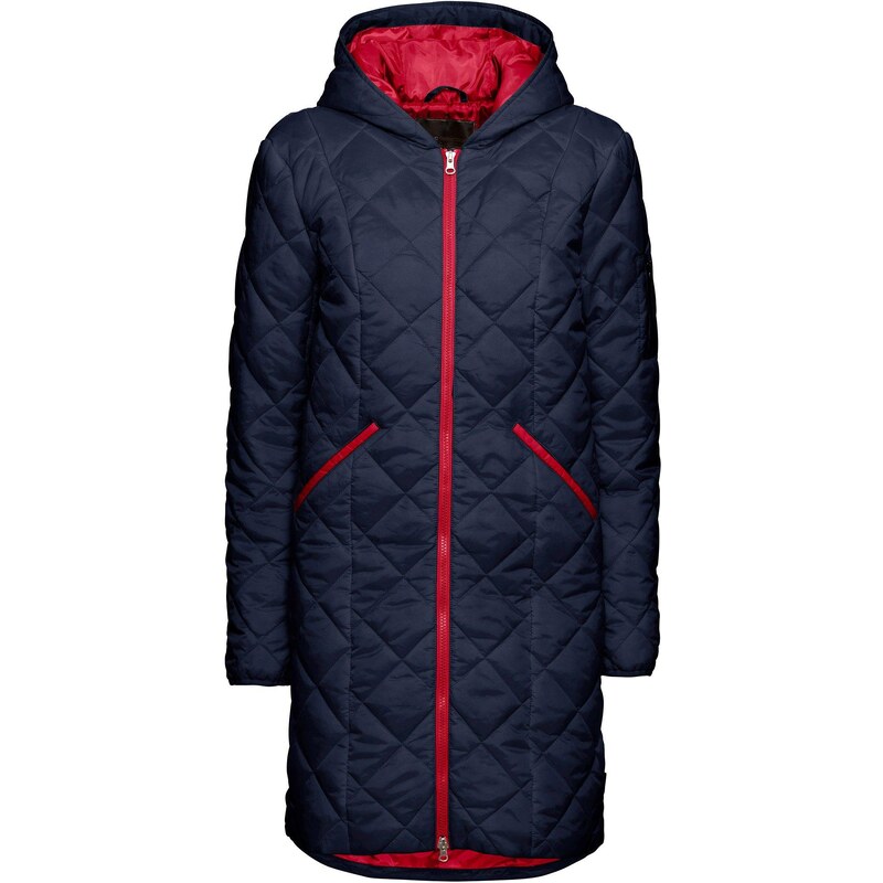 bonprix Prešívaný kabát s kapucňou, dvojfarebný, farba modrá 44789605