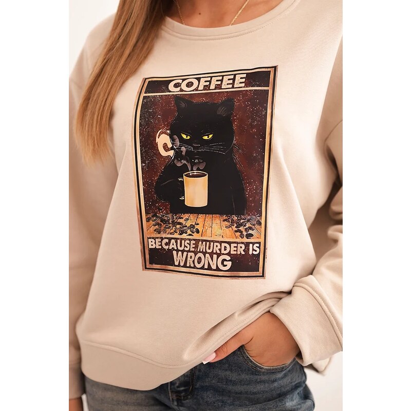 Kesi Dámska bavlnená mikina s potlačou mačky a nápisom CAT - výpredaj 67546900