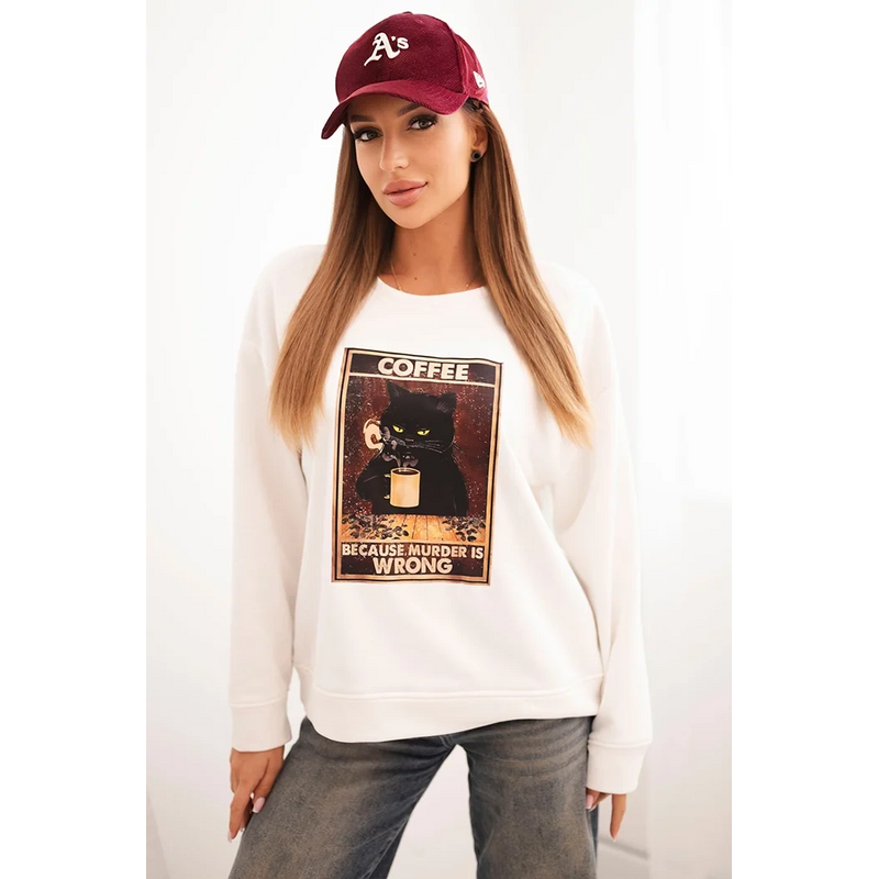 Kesi Dámska bavlnená mikina s potlačou mačky a nápisom CAT 65594127