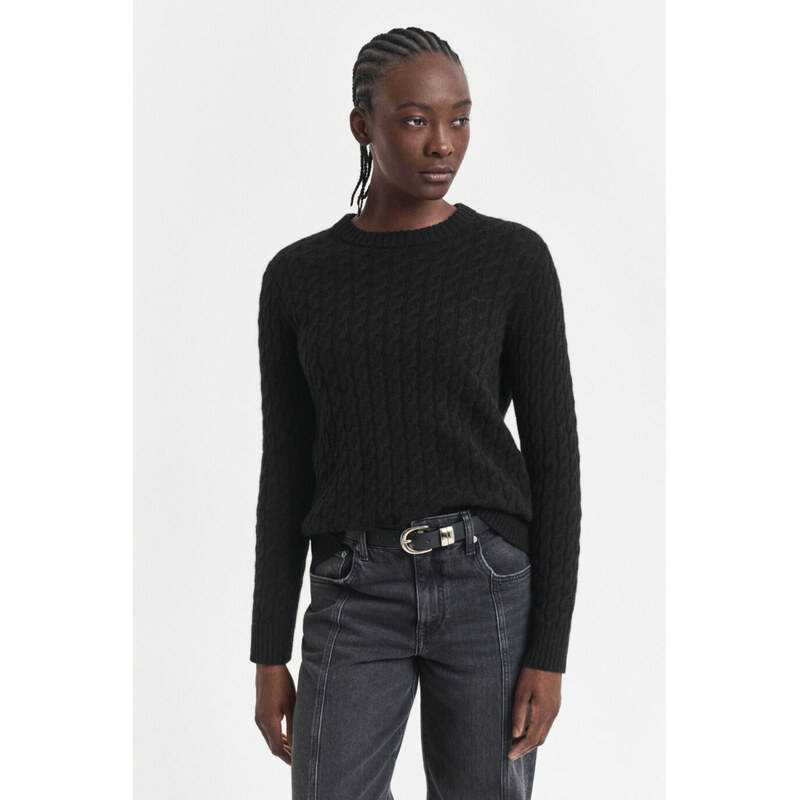 SVETER GANT CASHMERE CABLE C-NECK BLACK 65300308