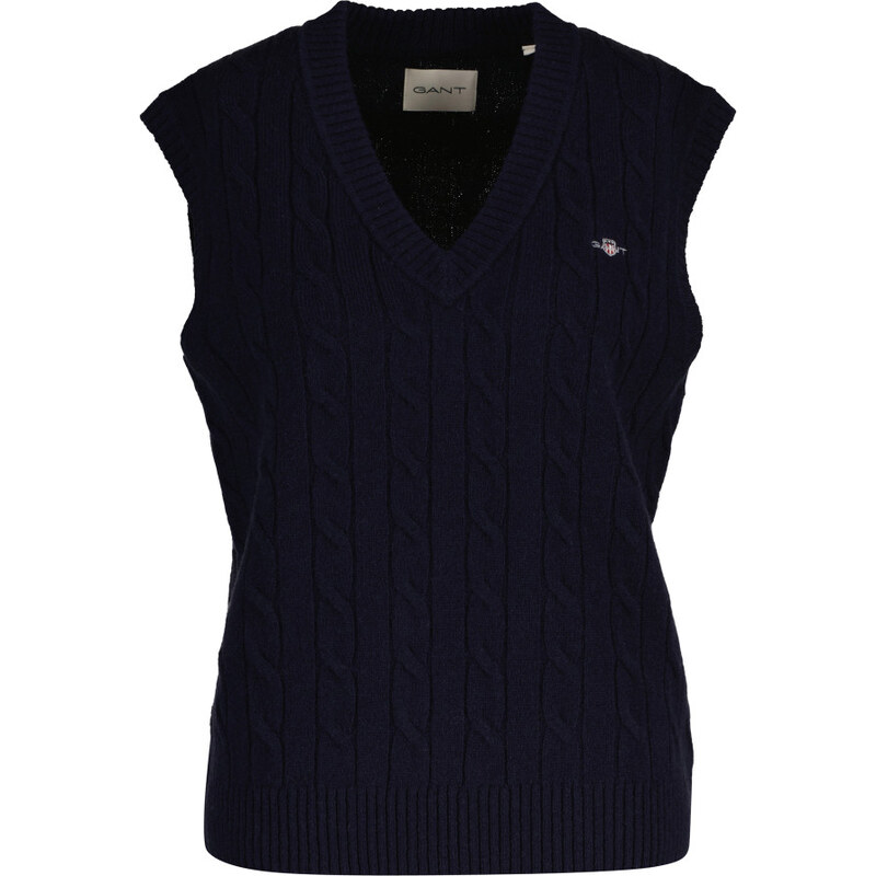 VESTA GANT LAMBSWOOL CABLE V-NECK VEST EVENING BLUE 65300315