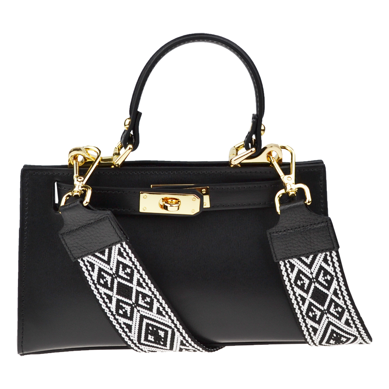 Čierna kožená talianska kabelka Anita Nera s prídavným pruhom 65304846