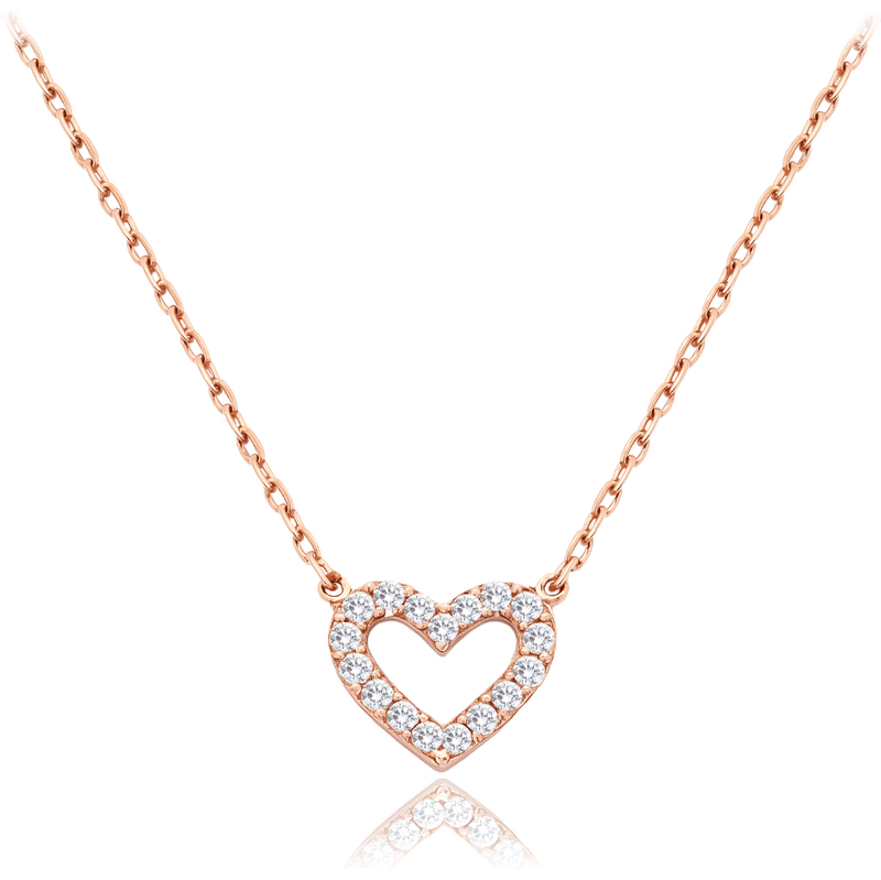 OLIVIE Zlatý náhrdelník srdce z ružového zlata s bielymi zirkónmi Au 66386219